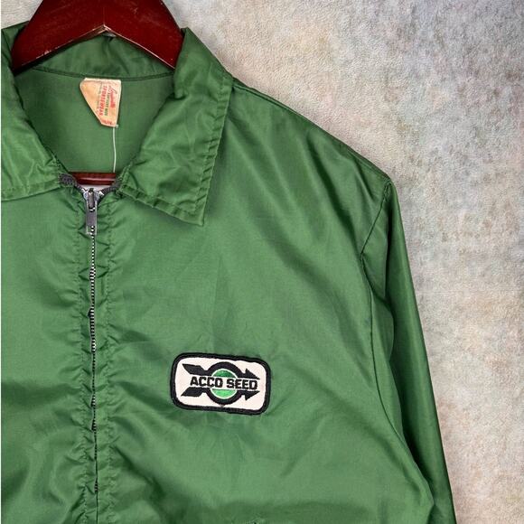 VTG 70s Racing Full Zip Jacket Mens Sz M Green Patch ACCD Seed USA Made Light - Picture 6 of 8
